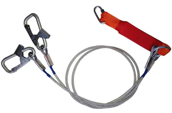 Строп аБд+Кс (исп3) двойн строп метал. трос с амортиз, 2 монтажн.+1соед.карабины